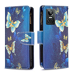 Leather Case Stands Fashionable Pattern Flip Cover Holder B04F for Realme GT Neo3 5G Blue