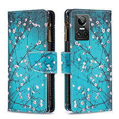 Leather Case Stands Fashionable Pattern Flip Cover Holder B04F for Realme GT Neo3 5G Cyan