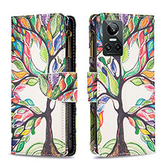 Leather Case Stands Fashionable Pattern Flip Cover Holder B04F for Realme GT Neo3 5G Green