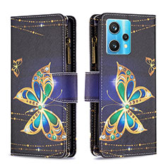 Leather Case Stands Fashionable Pattern Flip Cover Holder B04F for Realme Narzo 50 Pro 5G Black