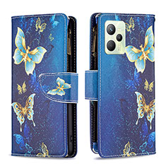 Leather Case Stands Fashionable Pattern Flip Cover Holder B04F for Realme Narzo 50A Prime Blue