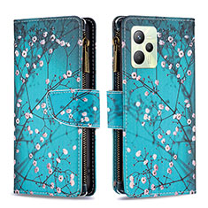 Leather Case Stands Fashionable Pattern Flip Cover Holder B04F for Realme Narzo 50A Prime Cyan