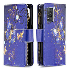 Leather Case Stands Fashionable Pattern Flip Cover Holder B04F for Realme Q3i 5G Navy Blue