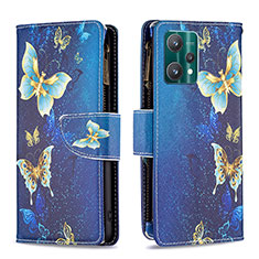 Leather Case Stands Fashionable Pattern Flip Cover Holder B04F for Realme V25 5G Blue