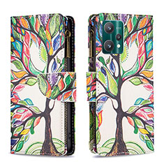 Leather Case Stands Fashionable Pattern Flip Cover Holder B04F for Realme V25 5G Green