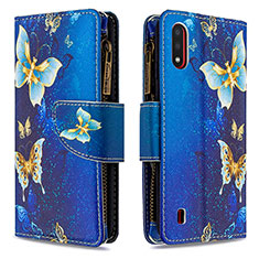 Leather Case Stands Fashionable Pattern Flip Cover Holder B04F for Samsung Galaxy A01 SM-A015 Blue
