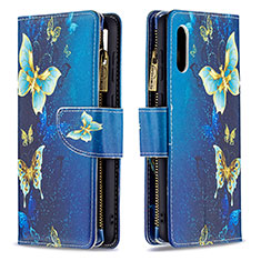 Leather Case Stands Fashionable Pattern Flip Cover Holder B04F for Samsung Galaxy A02 Blue