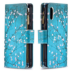 Leather Case Stands Fashionable Pattern Flip Cover Holder B04F for Samsung Galaxy A02 Cyan