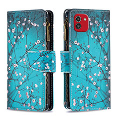 Leather Case Stands Fashionable Pattern Flip Cover Holder B04F for Samsung Galaxy A03 Cyan