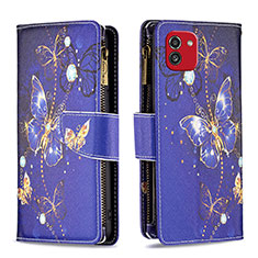 Leather Case Stands Fashionable Pattern Flip Cover Holder B04F for Samsung Galaxy A03 Navy Blue