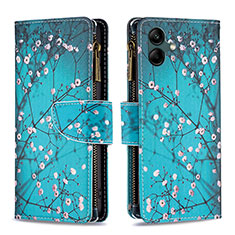 Leather Case Stands Fashionable Pattern Flip Cover Holder B04F for Samsung Galaxy A04 4G Cyan