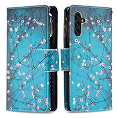 Leather Case Stands Fashionable Pattern Flip Cover Holder B04F for Samsung Galaxy A04s Cyan