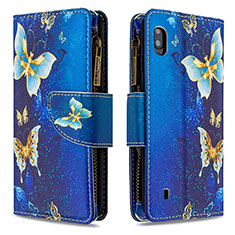 Leather Case Stands Fashionable Pattern Flip Cover Holder B04F for Samsung Galaxy A10 Blue