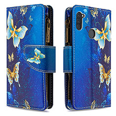 Leather Case Stands Fashionable Pattern Flip Cover Holder B04F for Samsung Galaxy A11 Blue
