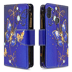 Leather Case Stands Fashionable Pattern Flip Cover Holder B04F for Samsung Galaxy A11 Navy Blue