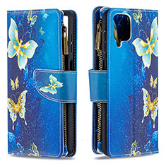 Leather Case Stands Fashionable Pattern Flip Cover Holder B04F for Samsung Galaxy A12 Nacho Blue