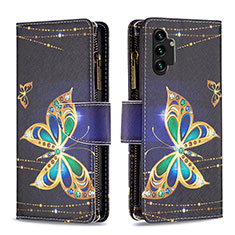 Leather Case Stands Fashionable Pattern Flip Cover Holder B04F for Samsung Galaxy A13 4G Black