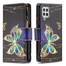 Leather Case Stands Fashionable Pattern Flip Cover Holder B04F for Samsung Galaxy A22 4G Black