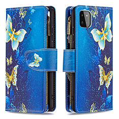 Leather Case Stands Fashionable Pattern Flip Cover Holder B04F for Samsung Galaxy A22 5G Blue
