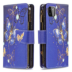 Leather Case Stands Fashionable Pattern Flip Cover Holder B04F for Samsung Galaxy A22s 5G Navy Blue