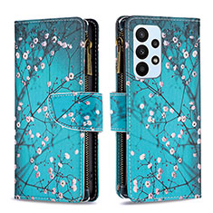 Leather Case Stands Fashionable Pattern Flip Cover Holder B04F for Samsung Galaxy A23 4G Cyan