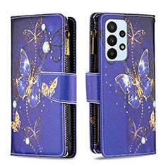 Leather Case Stands Fashionable Pattern Flip Cover Holder B04F for Samsung Galaxy A23 4G Navy Blue