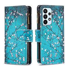 Leather Case Stands Fashionable Pattern Flip Cover Holder B04F for Samsung Galaxy A23 5G Cyan