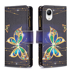 Leather Case Stands Fashionable Pattern Flip Cover Holder B04F for Samsung Galaxy A23 5G SC-56C Black