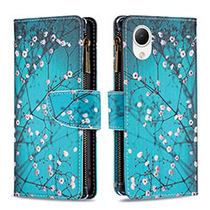 Leather Case Stands Fashionable Pattern Flip Cover Holder B04F for Samsung Galaxy A23e 5G Cyan