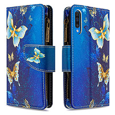 Leather Case Stands Fashionable Pattern Flip Cover Holder B04F for Samsung Galaxy A30S Blue