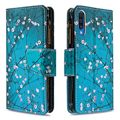 Leather Case Stands Fashionable Pattern Flip Cover Holder B04F for Samsung Galaxy A30S Cyan