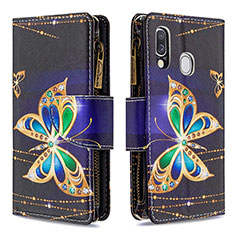 Leather Case Stands Fashionable Pattern Flip Cover Holder B04F for Samsung Galaxy A40 Black