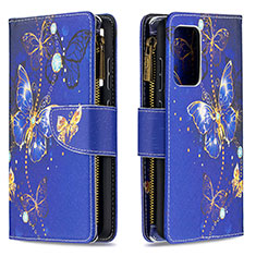 Leather Case Stands Fashionable Pattern Flip Cover Holder B04F for Samsung Galaxy A52 4G Navy Blue