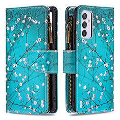 Leather Case Stands Fashionable Pattern Flip Cover Holder B04F for Samsung Galaxy A54 5G Cyan