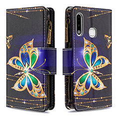 Leather Case Stands Fashionable Pattern Flip Cover Holder B04F for Samsung Galaxy A70E Black