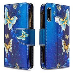 Leather Case Stands Fashionable Pattern Flip Cover Holder B04F for Samsung Galaxy A70E Blue