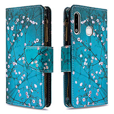 Leather Case Stands Fashionable Pattern Flip Cover Holder B04F for Samsung Galaxy A70E Cyan