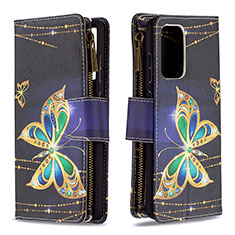 Leather Case Stands Fashionable Pattern Flip Cover Holder B04F for Samsung Galaxy A72 5G Black