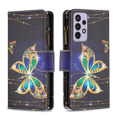 Leather Case Stands Fashionable Pattern Flip Cover Holder B04F for Samsung Galaxy A73 5G Black