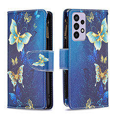 Leather Case Stands Fashionable Pattern Flip Cover Holder B04F for Samsung Galaxy A73 5G Blue