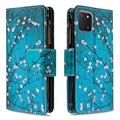 Leather Case Stands Fashionable Pattern Flip Cover Holder B04F for Samsung Galaxy A81 Cyan