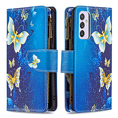 Leather Case Stands Fashionable Pattern Flip Cover Holder B04F for Samsung Galaxy A82 5G Blue