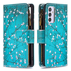 Leather Case Stands Fashionable Pattern Flip Cover Holder B04F for Samsung Galaxy A82 5G Cyan