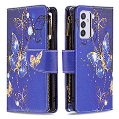 Leather Case Stands Fashionable Pattern Flip Cover Holder B04F for Samsung Galaxy A82 5G Navy Blue