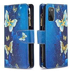 Leather Case Stands Fashionable Pattern Flip Cover Holder B04F for Samsung Galaxy F02S SM-E025F Blue