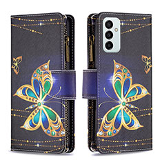 Leather Case Stands Fashionable Pattern Flip Cover Holder B04F for Samsung Galaxy F23 5G Black