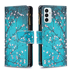 Leather Case Stands Fashionable Pattern Flip Cover Holder B04F for Samsung Galaxy F23 5G Cyan