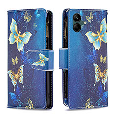 Leather Case Stands Fashionable Pattern Flip Cover Holder B04F for Samsung Galaxy M04 Blue