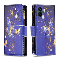 Leather Case Stands Fashionable Pattern Flip Cover Holder B04F for Samsung Galaxy M04 Navy Blue