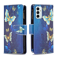 Leather Case Stands Fashionable Pattern Flip Cover Holder B04F for Samsung Galaxy M23 5G Blue